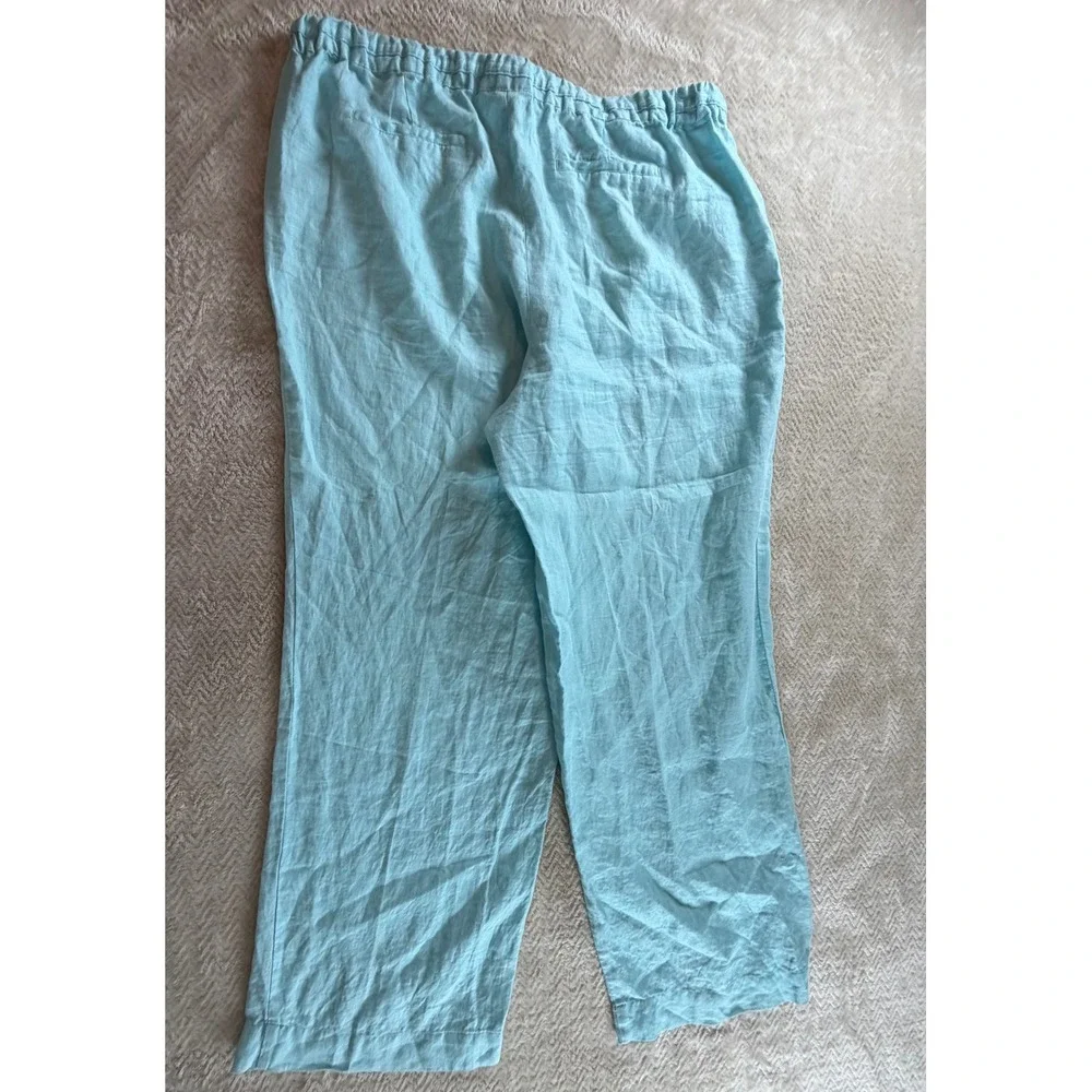 Charter Club Luxury Linen Light Blue Drawstring Straight Leg Pants Womens 16‎